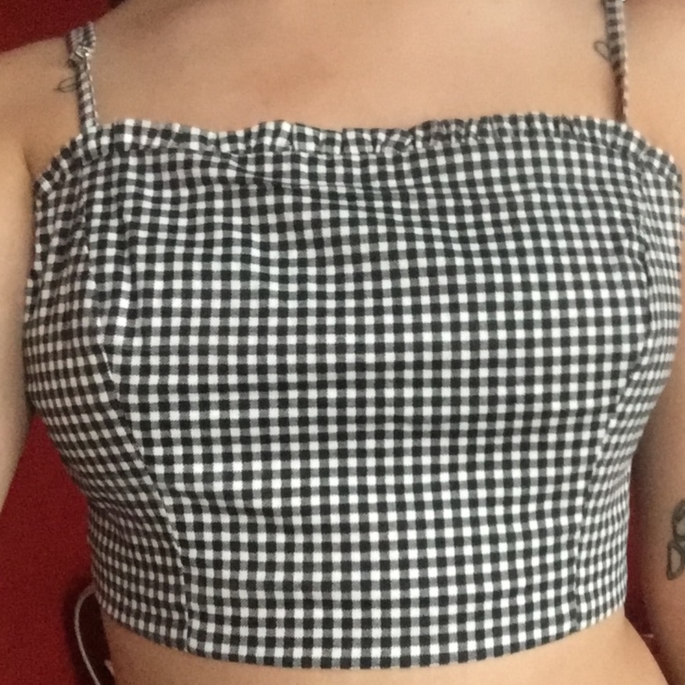 forever 21 black and white plaid crop top tank